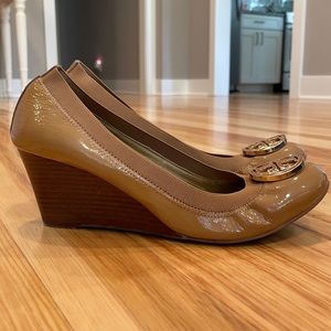 Tory Burch patent leather dressy wedges, size 9.5